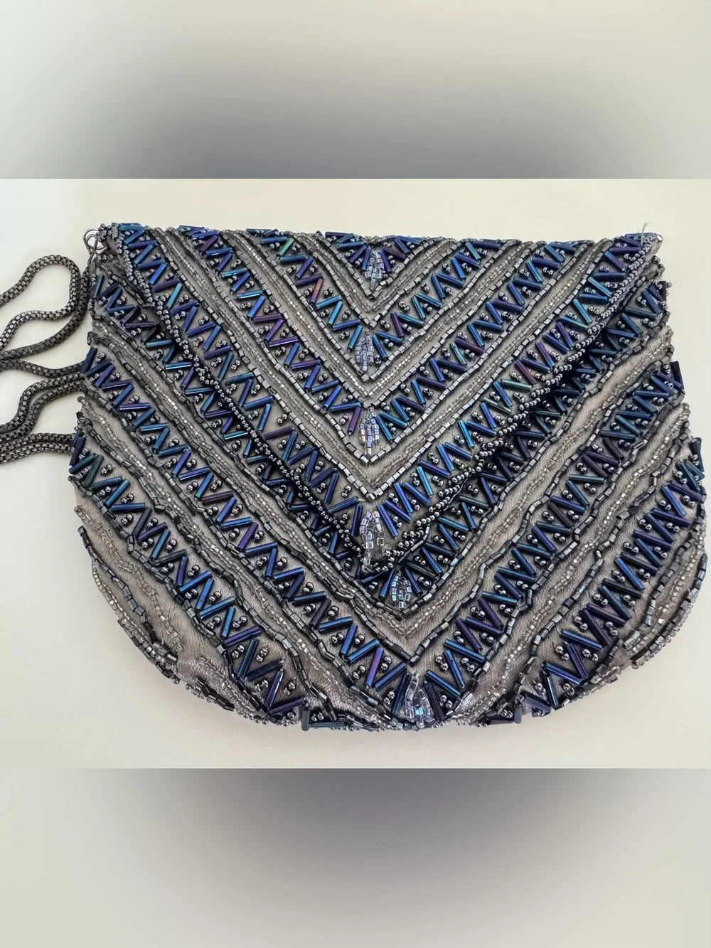 Vintage La Regale Beaded Evening Bag Gray Blue Iridescent Art Deco Cocktail Purs